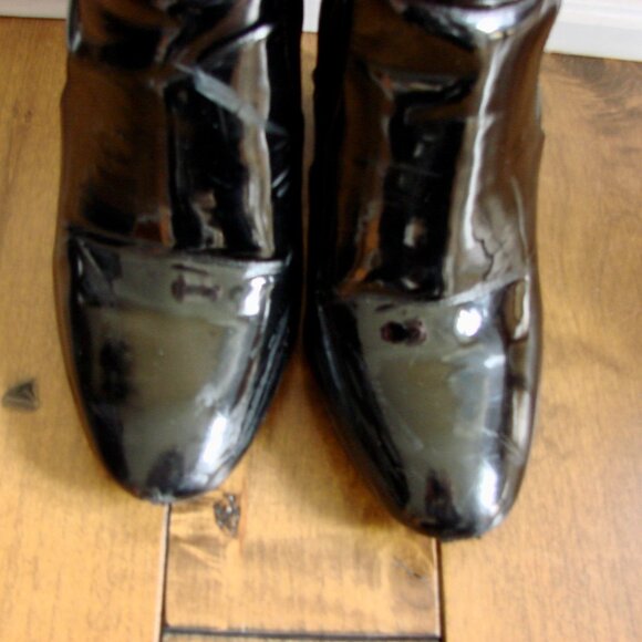 Aldo Black Patent Leather Boots Chunky Block Heel Size 7.5 - Picture 13 of 14